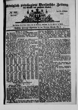 Königlich privilegirte Berlinische Zeitung von Staats- und gelehrten Sachen on Oct 23, 1863