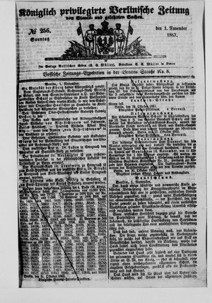 Königlich privilegirte Berlinische Zeitung von Staats- und gelehrten Sachen vom 01.11.1863