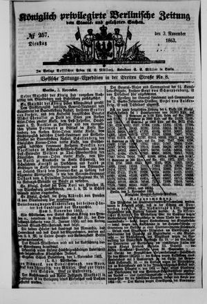 Königlich privilegirte Berlinische Zeitung von Staats- und gelehrten Sachen on Nov 3, 1863