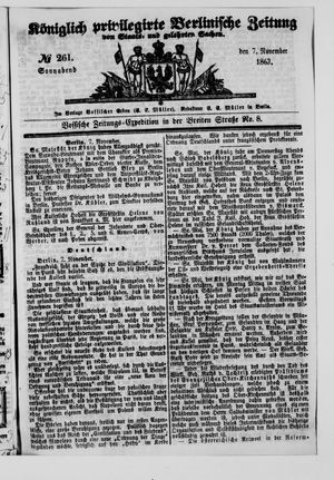 Königlich privilegirte Berlinische Zeitung von Staats- und gelehrten Sachen vom 07.11.1863