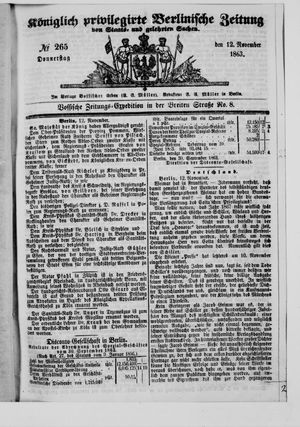 Königlich privilegirte Berlinische Zeitung von Staats- und gelehrten Sachen vom 12.11.1863