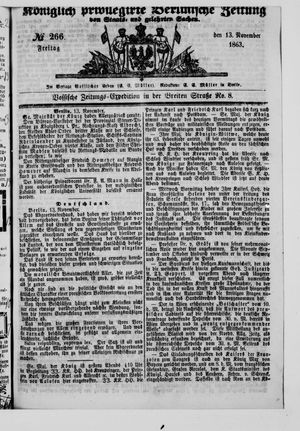 Königlich privilegirte Berlinische Zeitung von Staats- und gelehrten Sachen vom 13.11.1863