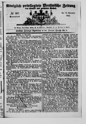 Königlich privilegirte Berlinische Zeitung von Staats- und gelehrten Sachen vom 14.11.1863