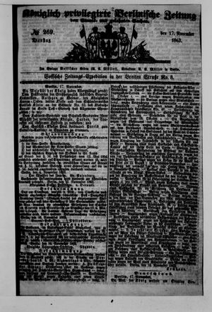 Königlich privilegirte Berlinische Zeitung von Staats- und gelehrten Sachen vom 17.11.1863