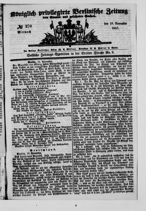 Königlich privilegirte Berlinische Zeitung von Staats- und gelehrten Sachen vom 18.11.1863