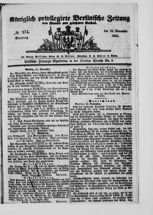 Königlich privilegirte Berlinische Zeitung von Staats- und gelehrten Sachen vom 22.11.1863