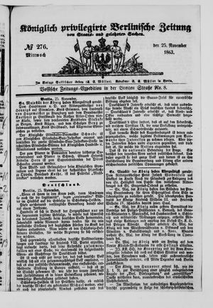 Königlich privilegirte Berlinische Zeitung von Staats- und gelehrten Sachen vom 25.11.1863