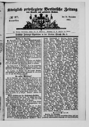 Königlich privilegirte Berlinische Zeitung von Staats- und gelehrten Sachen on Nov 26, 1863