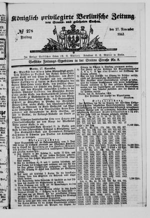Königlich privilegirte Berlinische Zeitung von Staats- und gelehrten Sachen on Nov 27, 1863