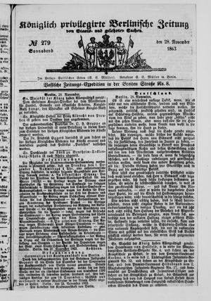Königlich privilegirte Berlinische Zeitung von Staats- und gelehrten Sachen on Nov 28, 1863