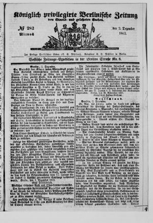Königlich privilegirte Berlinische Zeitung von Staats- und gelehrten Sachen vom 02.12.1863