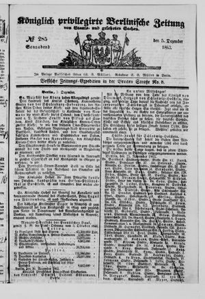 Königlich privilegirte Berlinische Zeitung von Staats- und gelehrten Sachen vom 05.12.1863