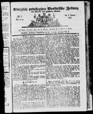 Königlich privilegirte Berlinische Zeitung von Staats- und gelehrten Sachen vom 03.01.1864