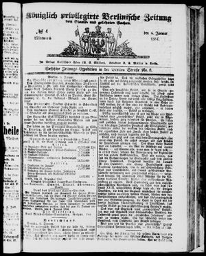 Königlich privilegirte Berlinische Zeitung von Staats- und gelehrten Sachen on Jan 6, 1864