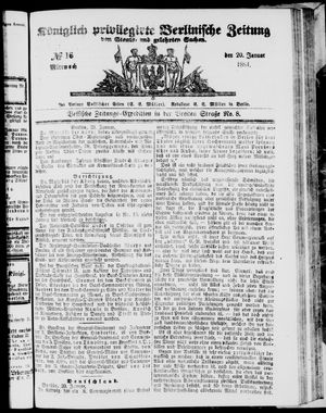 Königlich privilegirte Berlinische Zeitung von Staats- und gelehrten Sachen vom 20.01.1864