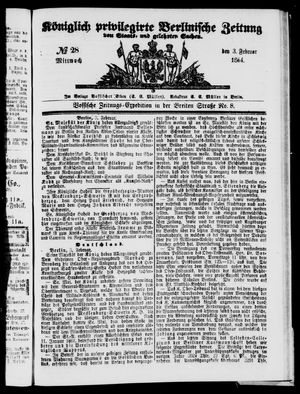 Königlich privilegirte Berlinische Zeitung von Staats- und gelehrten Sachen vom 03.02.1864