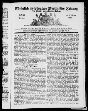 Königlich privilegirte Berlinische Zeitung von Staats- und gelehrten Sachen vom 05.02.1864