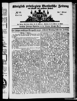 Königlich privilegirte Berlinische Zeitung von Staats- und gelehrten Sachen vom 07.02.1864