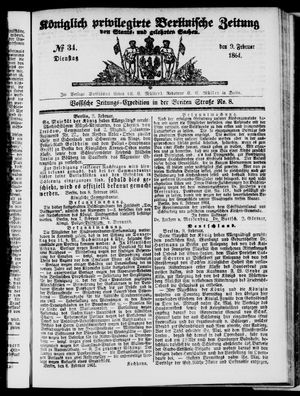 Königlich privilegirte Berlinische Zeitung von Staats- und gelehrten Sachen vom 09.02.1864