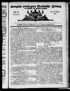 Königlich privilegirte Berlinische Zeitung von Staats- und gelehrten Sachen vom 10.02.1864