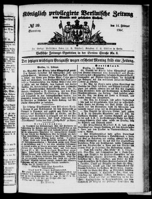 Königlich privilegirte Berlinische Zeitung von Staats- und gelehrten Sachen on Feb 14, 1864