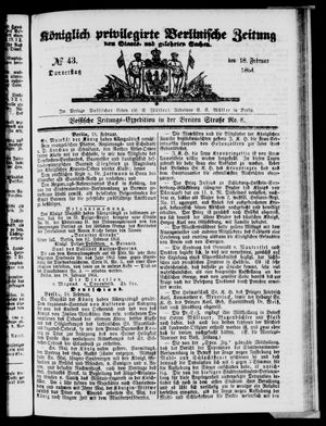 Königlich privilegirte Berlinische Zeitung von Staats- und gelehrten Sachen on Feb 18, 1864