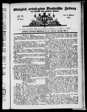 Königlich privilegirte Berlinische Zeitung von Staats- und gelehrten Sachen vom 19.02.1864