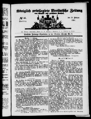 Königlich privilegirte Berlinische Zeitung von Staats- und gelehrten Sachen on Feb 21, 1864