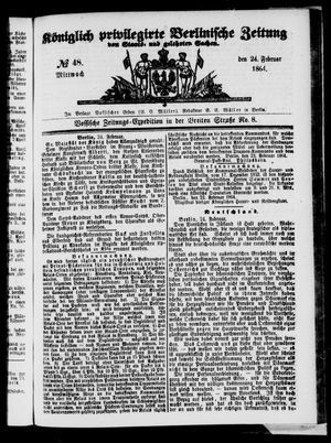 Königlich privilegirte Berlinische Zeitung von Staats- und gelehrten Sachen vom 24.02.1864