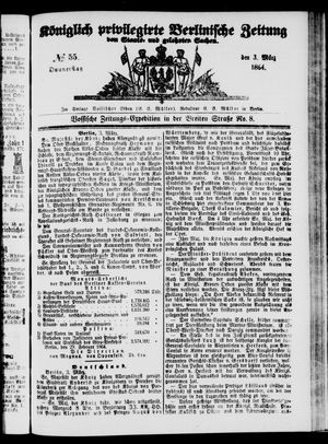 Königlich privilegirte Berlinische Zeitung von Staats- und gelehrten Sachen vom 03.03.1864