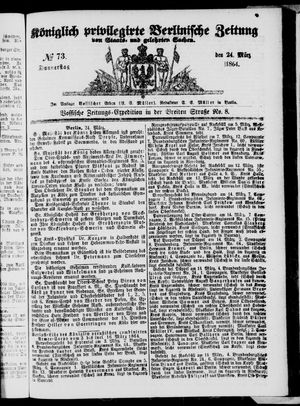 Königlich privilegirte Berlinische Zeitung von Staats- und gelehrten Sachen vom 24.03.1864