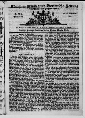 Königlich privilegirte Berlinische Zeitung von Staats- und gelehrten Sachen vom 10.09.1864