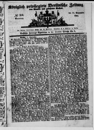 Königlich privilegirte Berlinische Zeitung von Staats- und gelehrten Sachen on Sep 11, 1864