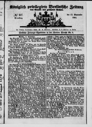 Königlich privilegirte Berlinische Zeitung von Staats- und gelehrten Sachen vom 13.09.1864