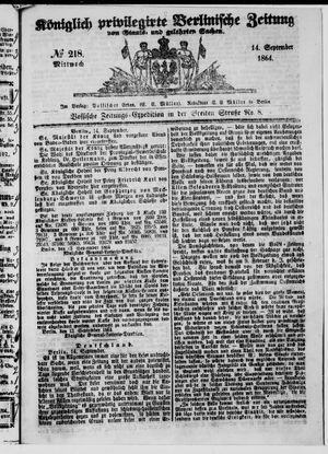 Königlich privilegirte Berlinische Zeitung von Staats- und gelehrten Sachen vom 14.09.1864