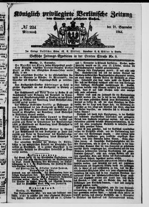 Königlich privilegirte Berlinische Zeitung von Staats- und gelehrten Sachen vom 21.09.1864