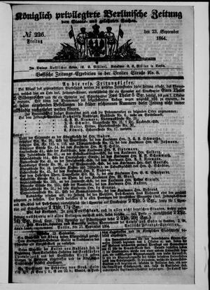 Königlich privilegirte Berlinische Zeitung von Staats- und gelehrten Sachen vom 23.09.1864