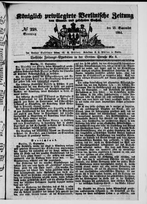 Königlich privilegirte Berlinische Zeitung von Staats- und gelehrten Sachen on Sep 25, 1864