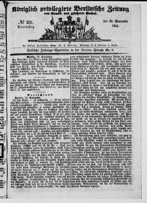 Königlich privilegirte Berlinische Zeitung von Staats- und gelehrten Sachen on Sep 29, 1864