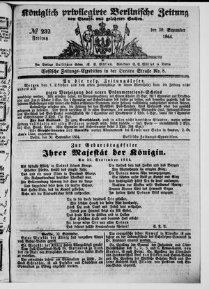 Königlich privilegirte Berlinische Zeitung von Staats- und gelehrten Sachen vom 30.09.1864