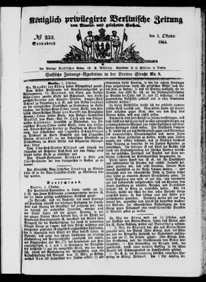 Königlich privilegirte Berlinische Zeitung von Staats- und gelehrten Sachen vom 01.10.1864