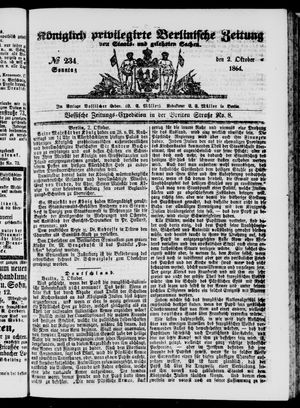 Königlich privilegirte Berlinische Zeitung von Staats- und gelehrten Sachen on Oct 2, 1864