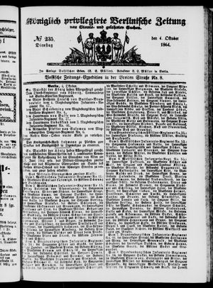 Königlich privilegirte Berlinische Zeitung von Staats- und gelehrten Sachen vom 04.10.1864