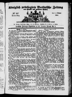 Königlich privilegirte Berlinische Zeitung von Staats- und gelehrten Sachen vom 06.10.1864