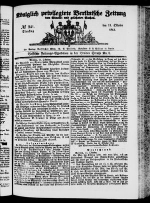 Königlich privilegirte Berlinische Zeitung von Staats- und gelehrten Sachen vom 11.10.1864