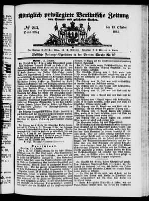 Königlich privilegirte Berlinische Zeitung von Staats- und gelehrten Sachen vom 13.10.1864