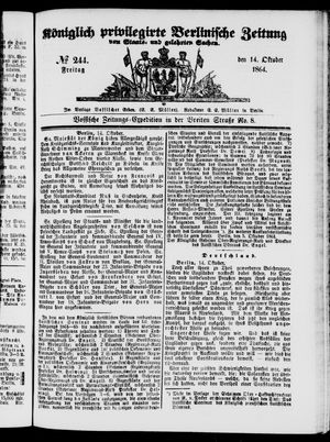 Königlich privilegirte Berlinische Zeitung von Staats- und gelehrten Sachen vom 14.10.1864