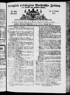 Königlich privilegirte Berlinische Zeitung von Staats- und gelehrten Sachen vom 19.10.1864