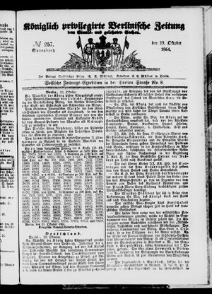 Königlich privilegirte Berlinische Zeitung von Staats- und gelehrten Sachen vom 29.10.1864