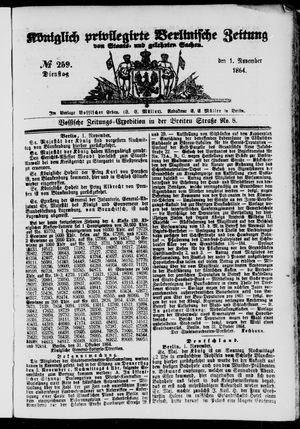 Königlich privilegirte Berlinische Zeitung von Staats- und gelehrten Sachen on Nov 1, 1864